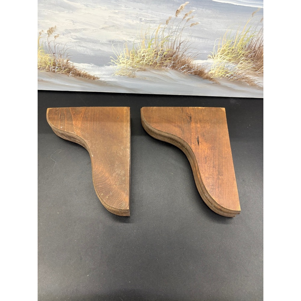 Vintage Wood Corbel Shelf Brackets Pair Rustic Architectural Wall Decor Brown